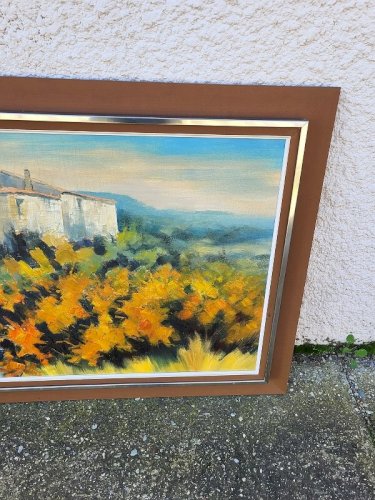 GRAND TABLEAU MAS AU GENETS HUILE SUR TOILE SIGNE ZAROU 1970