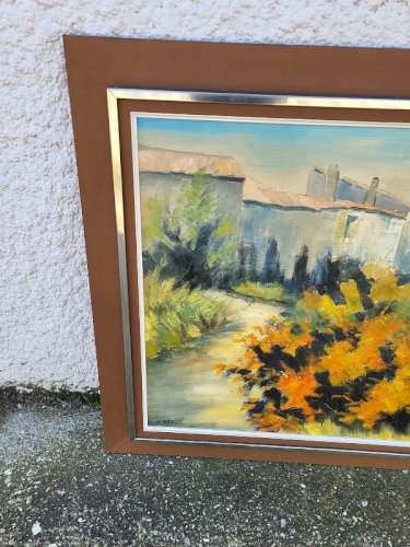 GRAND TABLEAU MAS AU GENETS HUILE SUR TOILE SIGNE ZAROU 1970