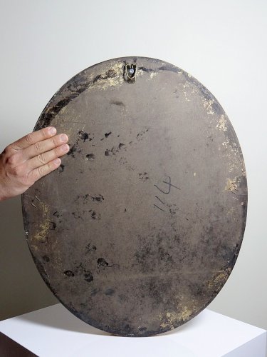Grand tableau médaillon bombé portrait huile sur bois style Florentin vintage