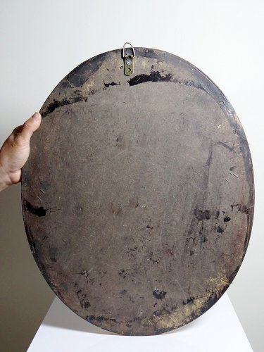 Grand tableau médaillon bombé portrait huile sur bois style Florentin vintage