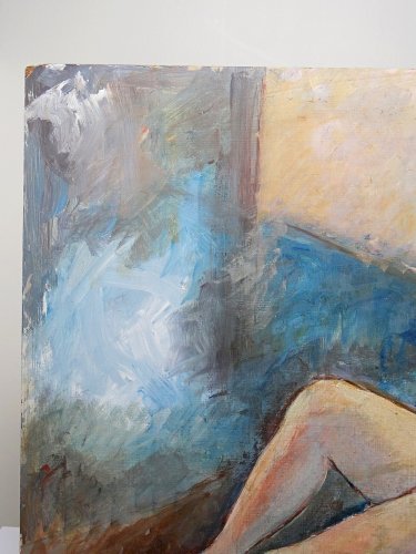 Grand tableau nu femme allongée, moderne huile panneau vintage