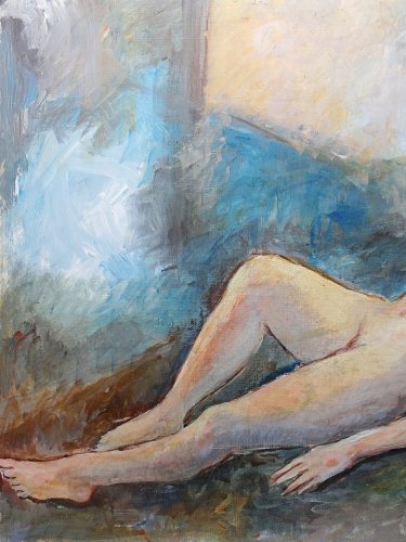 Grand tableau nu femme allongée, moderne huile panneau vintage