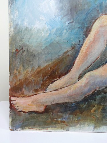 Grand tableau nu femme allongée, moderne huile panneau vintage