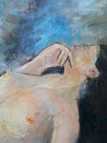 Grand tableau nu femme allongée, moderne huile panneau vintage