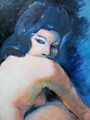 Grand tableau nu femme de dos, moderne huile panneau vintage