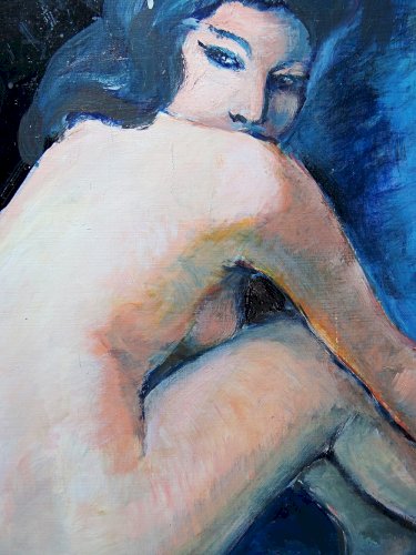 Grand tableau nu femme de dos, moderne huile panneau vintage