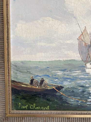 Grand tableau - Paul Charavel - Les voiliers de pêche  au mouillage 