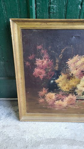 GRAND TABLEAU PEINTURE 100X73 AIGUIERE AUX FLEURS SIGNE GODCHAUX DU XIX ème