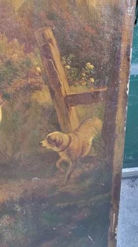 GRAND TABLEAU PEINTURE 100X82 LA FERME VACHES CHEVRES CHIENS DU XIX ème SIECLE