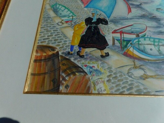 GRAND TABLEAU PEINTURE AQUARELLE MARTINE COTTEN