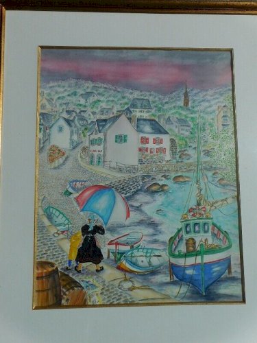 GRAND TABLEAU PEINTURE AQUARELLE MARTINE COTTEN