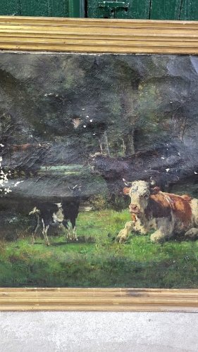 GRAND TABLEAU PEINTURE DE VACHES SIGNE C.NIFENECKER DU XIX ème SIECLE