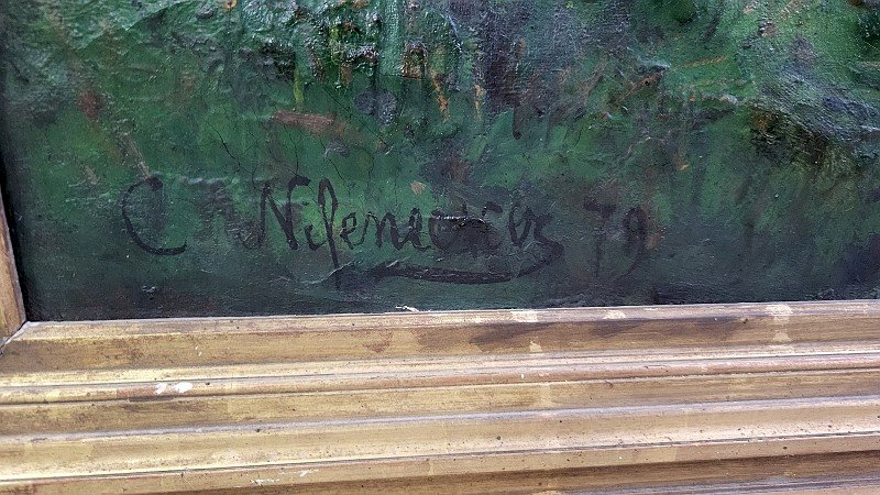 GRAND TABLEAU PEINTURE DE VACHES SIGNE C.NIFENECKER DU XIX ème SIECLE