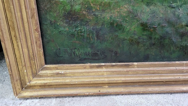 GRAND TABLEAU PEINTURE DE VACHES SIGNE C.NIFENECKER DU XIX ème SIECLE