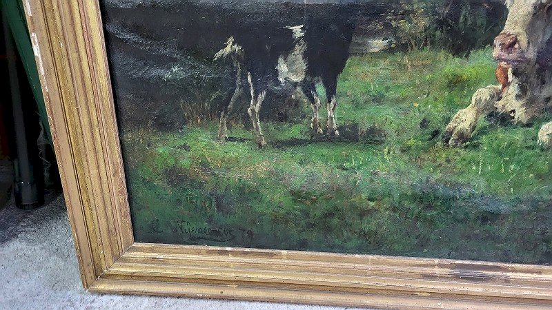 GRAND TABLEAU PEINTURE DE VACHES SIGNE C.NIFENECKER DU XIX ème SIECLE