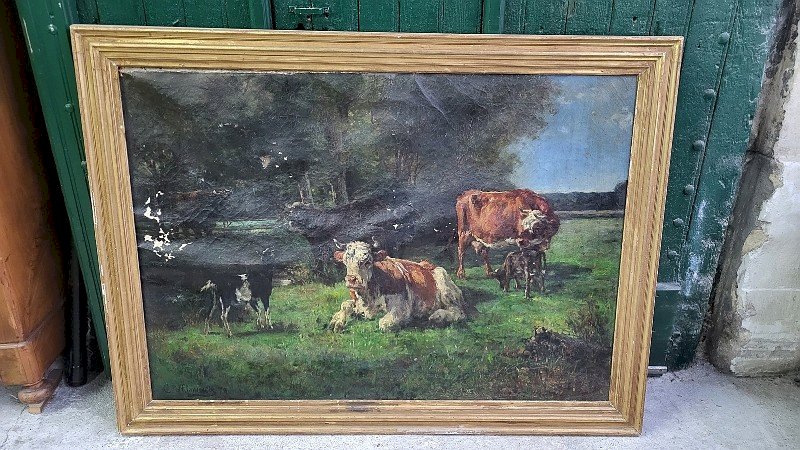 GRAND TABLEAU PEINTURE DE VACHES SIGNE C.NIFENECKER DU XIX ème SIECLE
