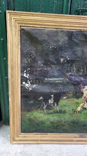 GRAND TABLEAU PEINTURE DE VACHES SIGNE C.NIFENECKER DU XIX ème SIECLE