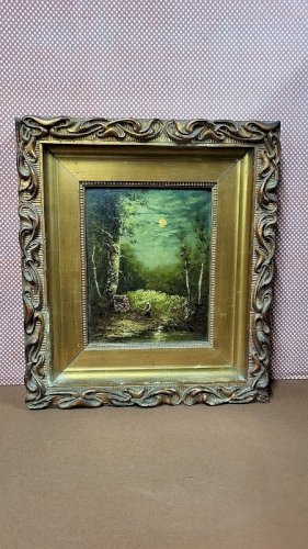 GRAND TABLEAU PEINTURE HUILE SUR PANNEAU CADRE DORE SIGNE L. GLEIZE 1913