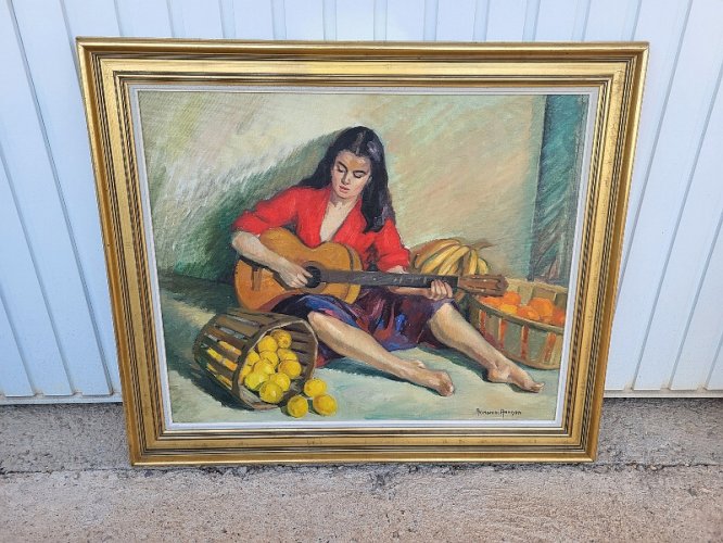 GRAND TABLEAU PEINTURE HUILE SUR TOILE SIGNE ROMANINI ARAGON DENISE
