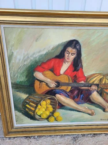 GRAND TABLEAU PEINTURE HUILE SUR TOILE SIGNE ROMANINI ARAGON DENISE