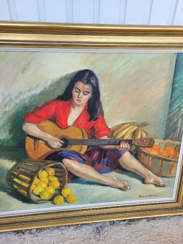 GRAND TABLEAU PEINTURE HUILE SUR TOILE SIGNE ROMANINI ARAGON DENISE