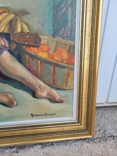 GRAND TABLEAU PEINTURE HUILE SUR TOILE SIGNE ROMANINI ARAGON DENISE