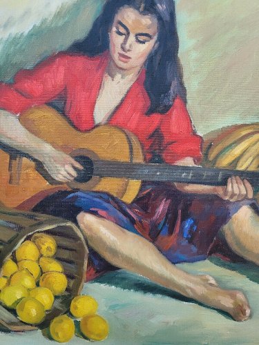 GRAND TABLEAU PEINTURE HUILE SUR TOILE SIGNE ROMANINI ARAGON DENISE