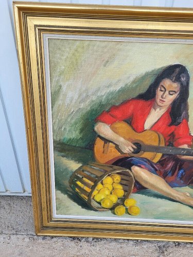 GRAND TABLEAU PEINTURE HUILE SUR TOILE SIGNE ROMANINI ARAGON DENISE