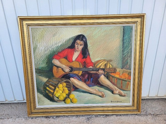 GRAND TABLEAU PEINTURE HUILE SUR TOILE SIGNE ROMANINI ARAGON DENISE