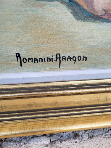 GRAND TABLEAU PEINTURE HUILE SUR TOILE SIGNE ROMANINI ARAGON DENISE
