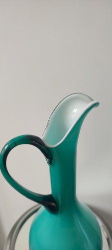 Grand vase-aiguière vintage en verre doublé Empoli (38 cm)