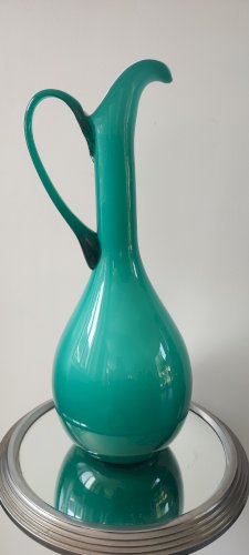 Grand vase-aiguière vintage en verre doublé Empoli (38 cm)