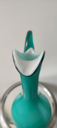 Grand vase-aiguière vintage en verre doublé Empoli (38 cm)