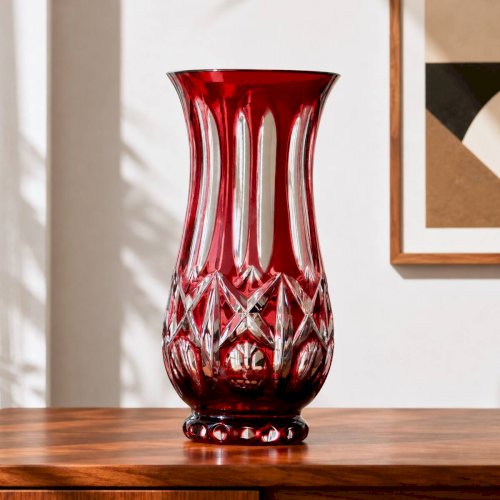 Grand vase allemand ancien en cristal rubis signé WMF