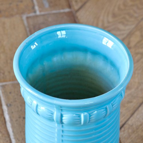 Grand vase ancien Art Deco Poël Laval, céramique émaillée turquoise