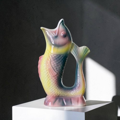 Grand vase ancien en barbotine zoomorphe poisson signé KG Lunéville