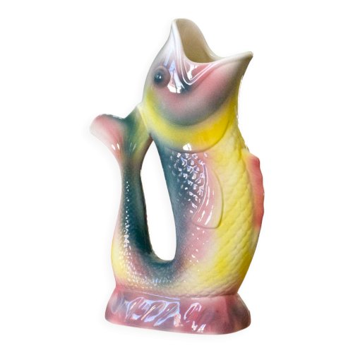 Grand vase ancien en barbotine zoomorphe poisson signé KG Lunéville