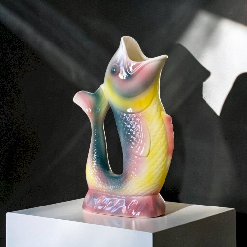 Grand vase ancien en barbotine zoomorphe poisson signé KG Lunéville