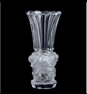 Grand vase Art Déco glamour en verre satiné de collection « Roses » 1930 H. Hoffmann