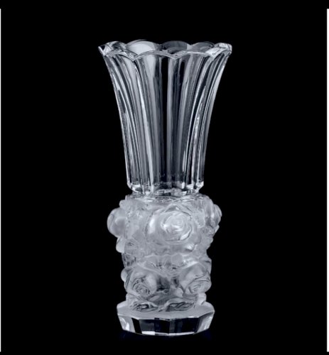 Grand vase Art Déco glamour en verre satiné de collection « Roses » 1930 H. Hoffmann