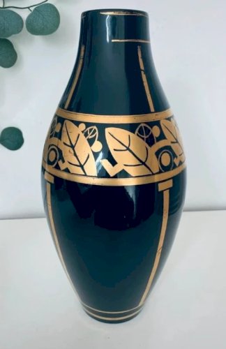 Grand vase Art Déco - Pinon Heuzé Tours - noir et or