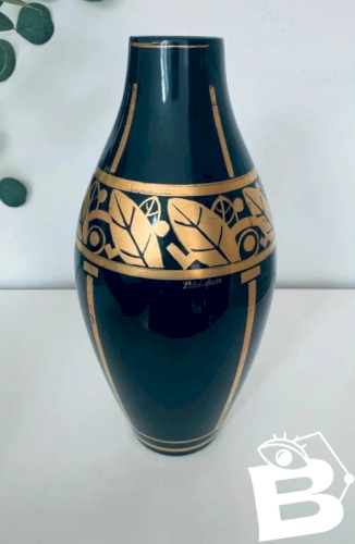 Grand vase Art Déco - Pinon Heuzé Tours - noir et or