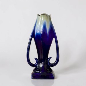 Large Art Nouveau vase by Thulin in enameled flamed stoneware.