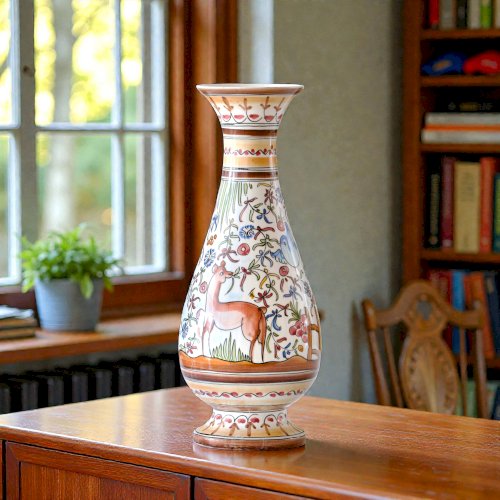 Grand vase artisanal de Coimbra peint à la main, pièce unique