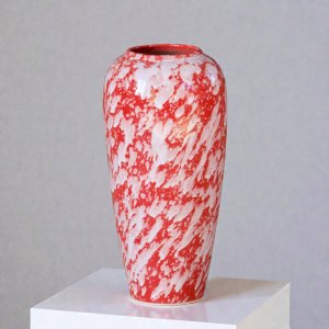 Large handmade ceramic vase in speckled red and white glaze