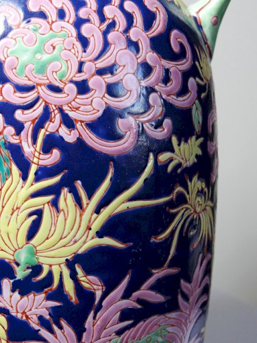 Grand vase balustre chinois vintage porcelaine émaillé à fleurs