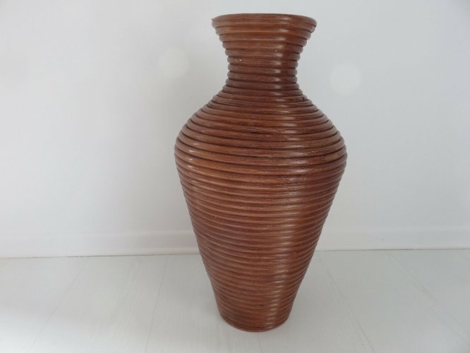 GRAND VASE DE SOL EN ROTIN DANS LE STYLE GABRIELLA CRESPI - PENCIL REED RATTAN -