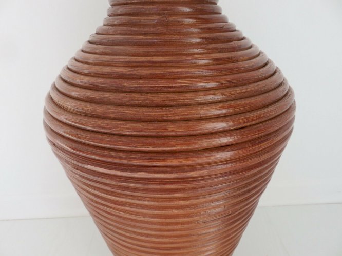 GRAND VASE DE SOL EN ROTIN DANS LE STYLE GABRIELLA CRESPI - PENCIL REED RATTAN -