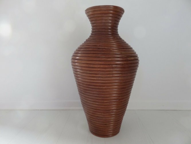 GRAND VASE DE SOL EN ROTIN DANS LE STYLE GABRIELLA CRESPI - PENCIL REED RATTAN -