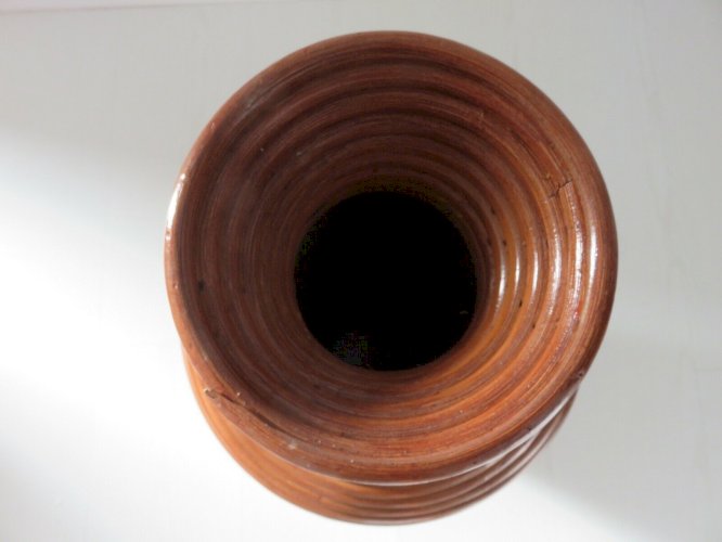 GRAND VASE DE SOL EN ROTIN DANS LE STYLE GABRIELLA CRESPI - PENCIL REED RATTAN -